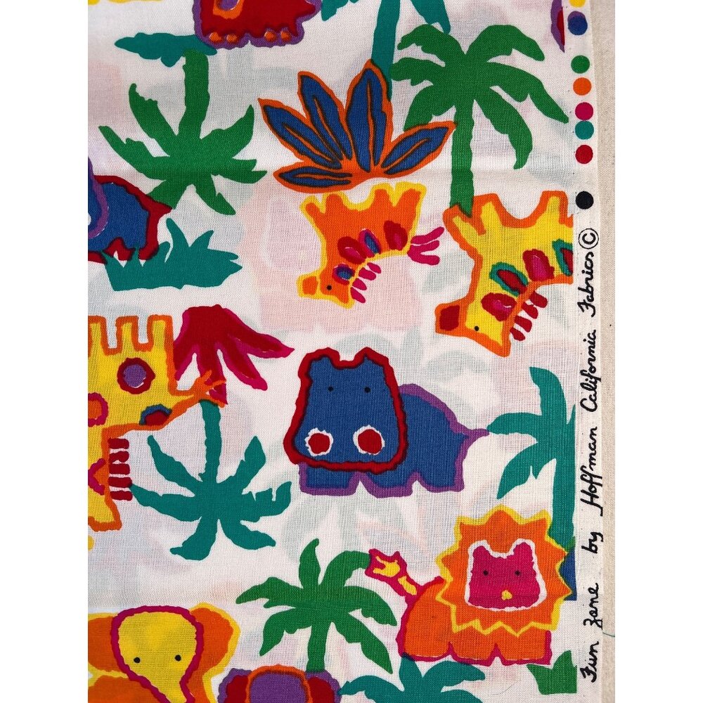 Fabric RARE VTG "Fun Zone" Hoffman CA Puzzle Safari Jungle Zoo Animals 1.5 yards